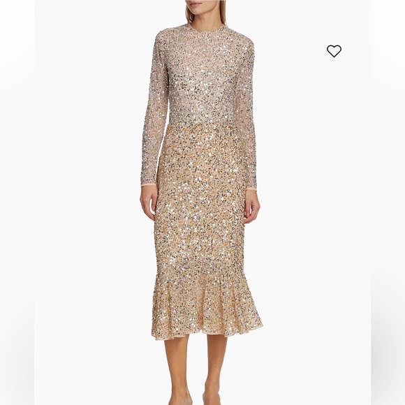 Adrianna papell 3/4 sleeves fully colorful sequins round neck midi dress - Picture 9 of 11